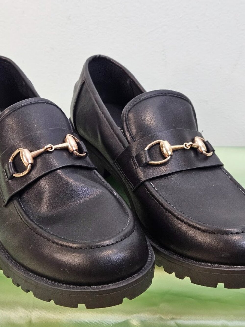 Sincerely Jules Black Loafers Romeo Slip-on Shoes Gold Accents Size 9.5M